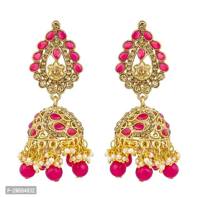 The Luxor Traditional Non-precious Metal Gold Plated and Pearl Jhumki Earrings for Women  Girls, Pink