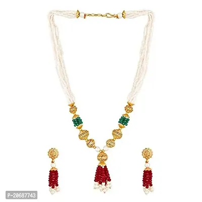 The Luxor Exclusive Traditional Antique Gold Plated Maharani Pearl Mala Jewellery Set with Multicolor Gem Stones for Women, Traditional Necklace and Earrings Set for Girls (Multicolor) NK3736-thumb0