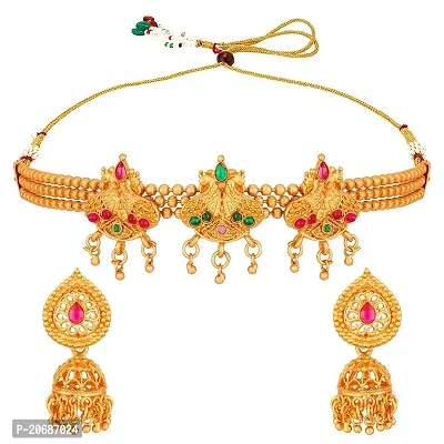The Luxor Fashion Jewellery Gold Plated Classic Chocker Necklace Jewellery Set For Women  Girls (NK-3293_Gold)