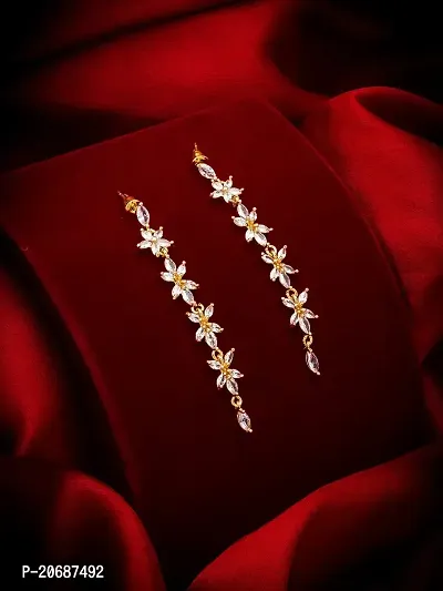 Stylist Rose Gold Plated American Diamond Long Tassel Earrings for Girls Women-thumb4