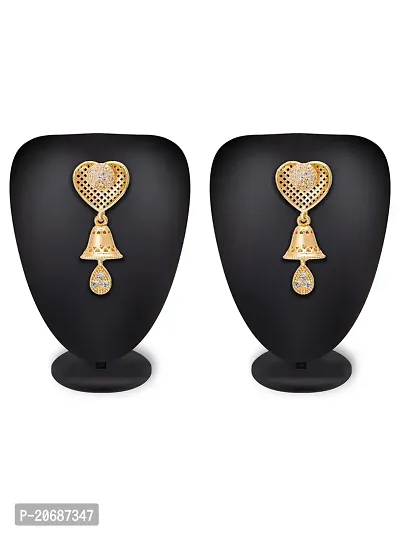 Stylist Gold Plated American Diamond Heart Shape Jhumki Earrings for Girls Women-thumb2