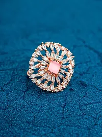 The Luxor Exclusive Adjustable Round Shape Rose Gold Plated Pink Ring with American Diamond wedding valentine gift for Women Girls-thumb4