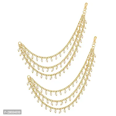 The Luxor Zinc Alloy Gold Plated Two-Layered Long Pearl Ear Chain, Gold Hair Chain Accessories for Earrings, Pearl Ear Chains for Heavy Jhumka, Jhumki, and Earrings for Women And Girls-thumb0
