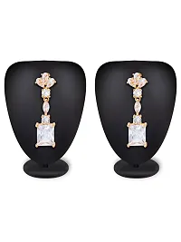 Stylist Rose Gold Plated American Diamond Drop Shape Small Tassel Earrings for Girls Women-thumb1