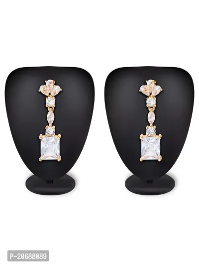 Stylist Rose Gold Plated American Diamond Drop Shape Small Tassel Earrings for Girls Women-thumb2