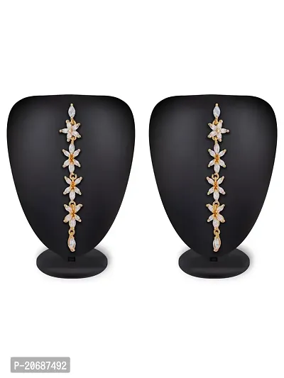 Stylist Rose Gold Plated American Diamond Long Tassel Earrings for Girls Women-thumb2