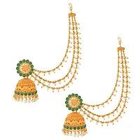 The Luxor Gold-Plated Green Stone Handcrafted Bahubali Devsena Jhumkas With Ear Chain For Women and Girls-thumb2