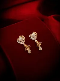 Stylist Gold Plated American Diamond Heart Shape Jhumki Earrings for Girls Women-thumb3