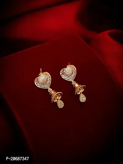 Stylist Gold Plated American Diamond Heart Shape Jhumki Earrings for Girls Women-thumb4