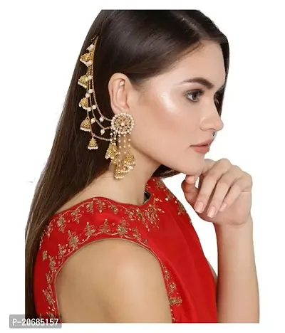 The Luxor Fashion Jewellery Traditional Gold Plated American Diamond Bahubali Long Chain with Jhumka Earrings for Women and Girls-thumb5