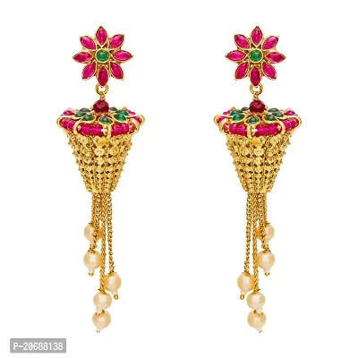 The Luxor Gold Plated Hanging Earring with Studded Kundan Jhumka Earrings, Traditional Fashion Jewellery for Women and Girls (ER3161)