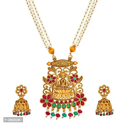 The Luxor Fashion Jewellery American Diamond Gold Plated Stylish Temple Necklace Set For Women  Girls