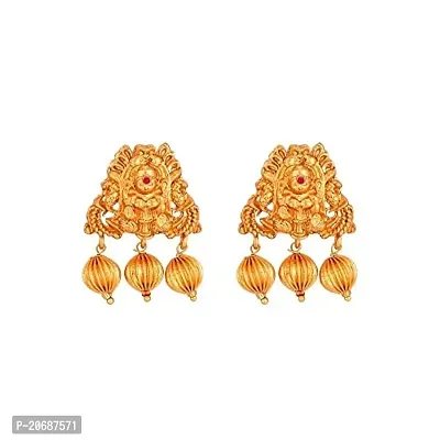 The Luxor Exclusive Traditional Antique Gold Plated Kempu Stone Laxmi Temple Jewellery Set for Women, Long South Indian Necklace and Jhumka Earrings Set for Girls NK3681-thumb3