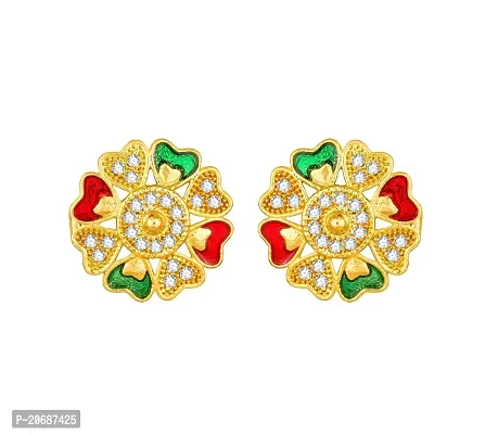 The Luxor Fashion Jewellery Ethnic Gold Plated and American Diamond Stud Earrings For Women  Girls (Gold)