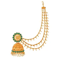The Luxor Gold-Plated Green Stone Handcrafted Bahubali Devsena Jhumkas With Ear Chain For Women and Girls-thumb1