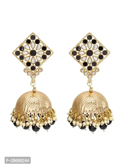 The Luxor Traditional Antique Temple Design Gold Plated Jhumka, Brass Drop Bali Earrings for Women, Girls Long Jhumki (Black)
