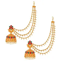 The Luxor Attractive Gold Plated Brass Wedding Jewellery Bahubali Inspired Long Chain Jhumki Earrings for Women and Girls-thumb1