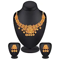 The Luxor Exclusive Traditional Antique Gold Plated Kempu Stone Laxmi Temple Jewellery Set for Women, Long South Indian Necklace and Jhumka Earrings Set for Girls NK3681-thumb1