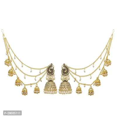 The Luxor Fashion Jewellery Traditional Gold Plated Pearl Long Chain Jhumkha Jhumkhi Earrings for Women and Girls-thumb0