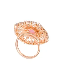 The Luxor Exclusive Adjustable Round Shape Rose Gold Plated Pink Ring with American Diamond wedding valentine gift for Women Girls-thumb2