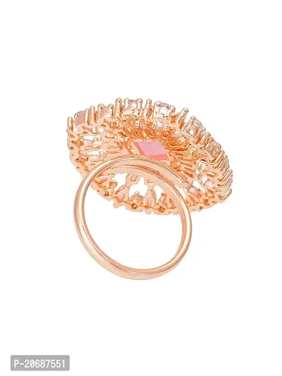 The Luxor Exclusive Adjustable Round Shape Rose Gold Plated Pink Ring with American Diamond wedding valentine gift for Women Girls-thumb3