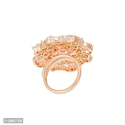 Exclusive Adjustable Floral Square Shape Rose Gold Plated Pink Ring with American Diamond wedding valentine gift for Women Girls-thumb3
