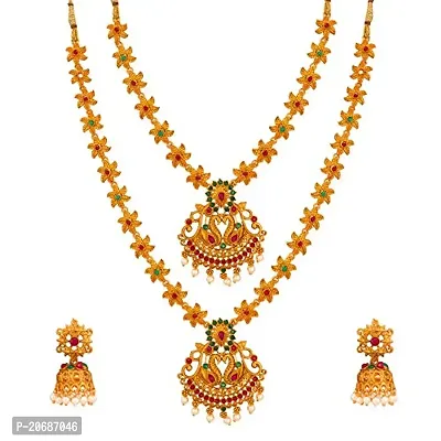 The Luxor American Diamond and Pearl Gold Plated Bridal Temple Jewellery Set for Women