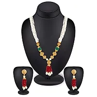 The Luxor Exclusive Traditional Antique Gold Plated Maharani Pearl Mala Jewellery Set with Multicolor Gem Stones for Women, Traditional Necklace and Earrings Set for Girls (Multicolor) NK3736-thumb1