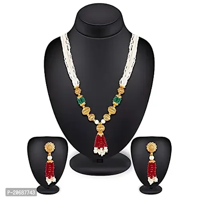 The Luxor Exclusive Traditional Antique Gold Plated Maharani Pearl Mala Jewellery Set with Multicolor Gem Stones for Women, Traditional Necklace and Earrings Set for Girls (Multicolor) NK3736-thumb2
