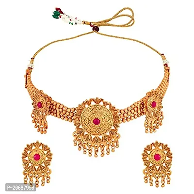 Glamorous Gold Plated Wedding Jewellery Choker Necklace Set For Women and Girls-thumb0