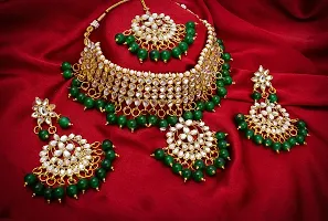 The Luxor Traditional Gold Plated Bridal Mang Tikka Earrings Kundan Pearl Choker Necklace Jewellery Set for Women-thumb1