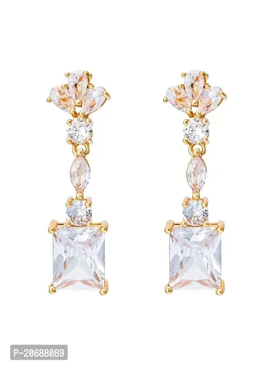 Stylist Rose Gold Plated American Diamond Drop Shape Small Tassel Earrings for Girls Women-thumb0