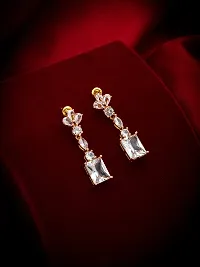 Stylist Rose Gold Plated American Diamond Drop Shape Small Tassel Earrings for Girls Women-thumb3