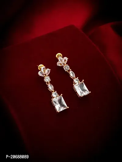 Stylist Rose Gold Plated American Diamond Drop Shape Small Tassel Earrings for Girls Women-thumb4
