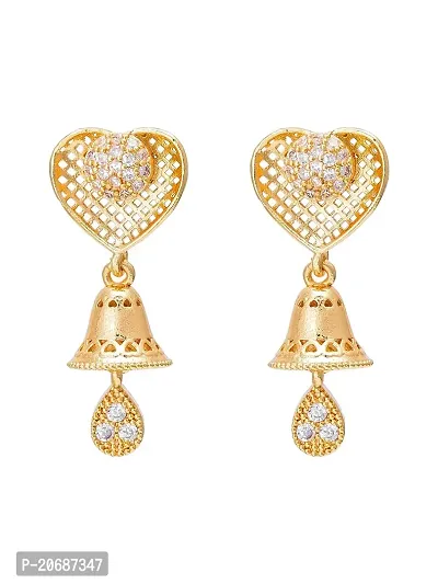 Stylist Gold Plated American Diamond Heart Shape Jhumki Earrings for Girls Women-thumb0