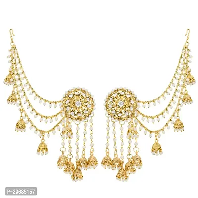 The Luxor Fashion Jewellery Traditional Gold Plated American Diamond Bahubali Long Chain with Jhumka Earrings for Women and Girls-thumb0