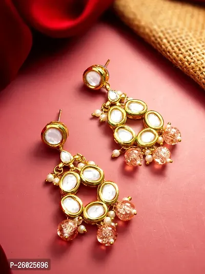 Trendy Multicoloured Kundan Stone And Beads Studded Drop Earrings For Women And Girls-thumb0