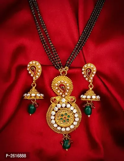 Gold Plated Multilayered Mangalsutra With Earrings