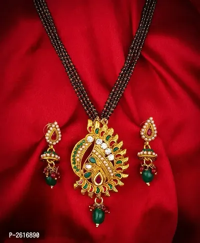 Gold Plated Multilayered Mangalsutra With Earrings