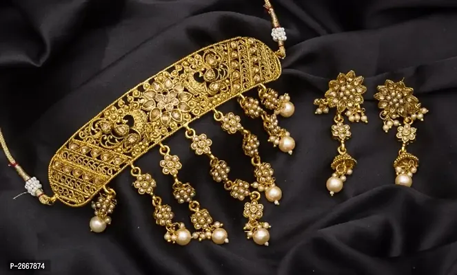 Bridal Padmavati Kundan Meenakari and Pearls Choker Necklace set-thumb0