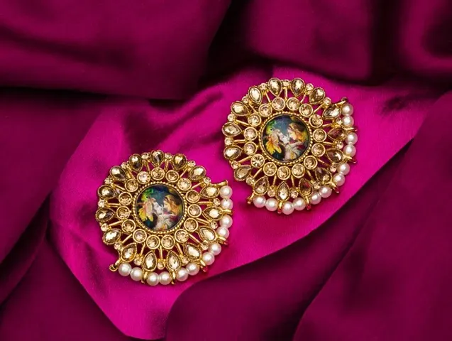 Kundan and Pearls Gold Plated Photo Image Earrings
