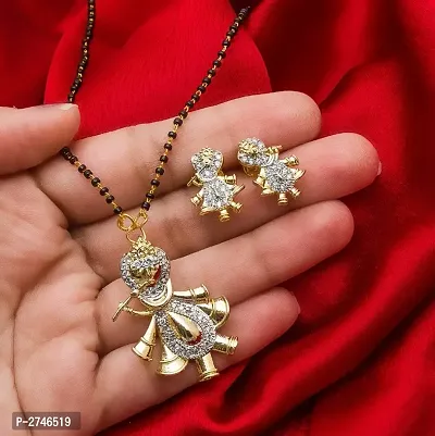 American Diamond and Meenakari Gold Plated Mangalsutra for Women-thumb0