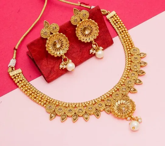 Gold Plated Kundan and Pearls Choker Necklace Set