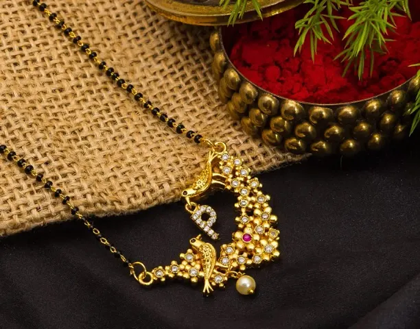 Trendy Designer Gold Plated Alloy Mangalsutra in Alphabets with American Diamond
