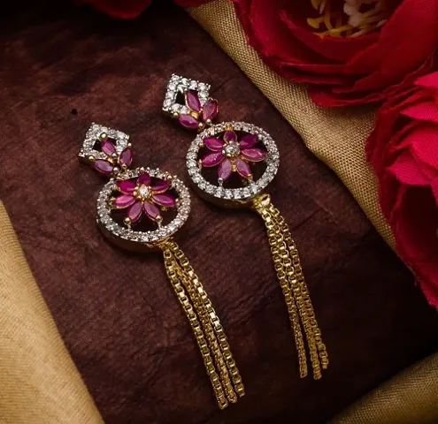 Gorgeous Faux Pink Ruby Drop Earrings