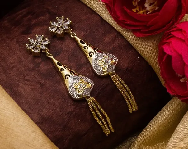 Amazing Gold Plated AD Tassel Earrings