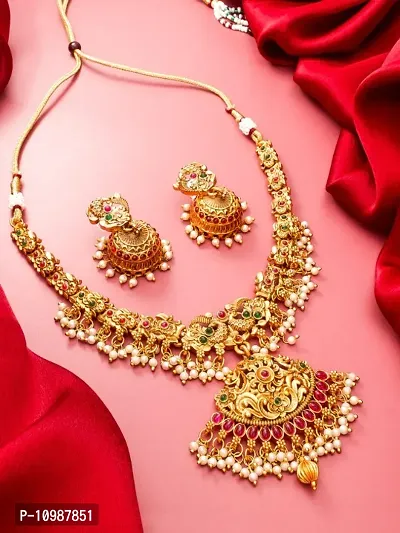 Traditional Gold Plated Temple Work Necklace for Women