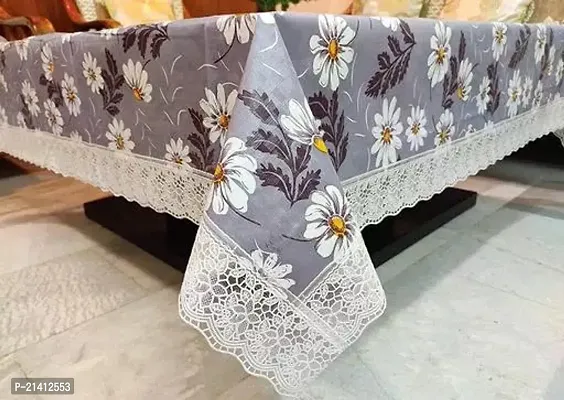 Premium Quality Table Cover Medium Size 2 To 4 Seater (40 Inch X 60 Inch) 3D Self Design Printed Table Cover (Plastic) L.Blue Flower-thumb0