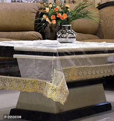 2-4 Seater Waterproof Transparent PVC Table Cover; Anti Slip 40x60 Inches with Golden Border-thumb0