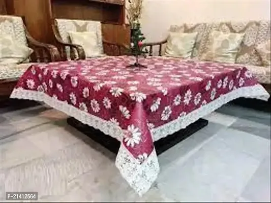 Premium Quality Table Cover Medium Size 2 To 4 Seater (40 Inch X 60 Inch) 3D Self Design Printed Table Cover (Plastic) Red Flower-thumb0